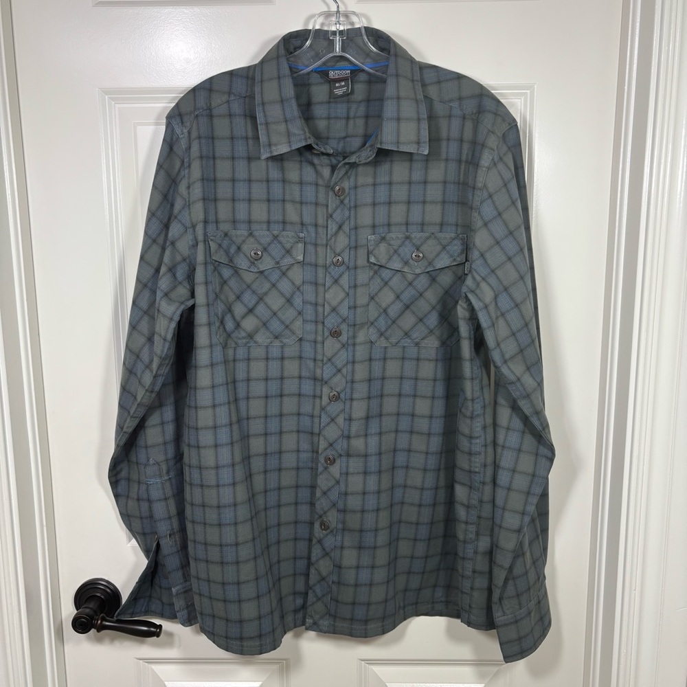Outdoor Research Long Sleeve Button Up Plaid Shirt Men’s M Gray Blue
